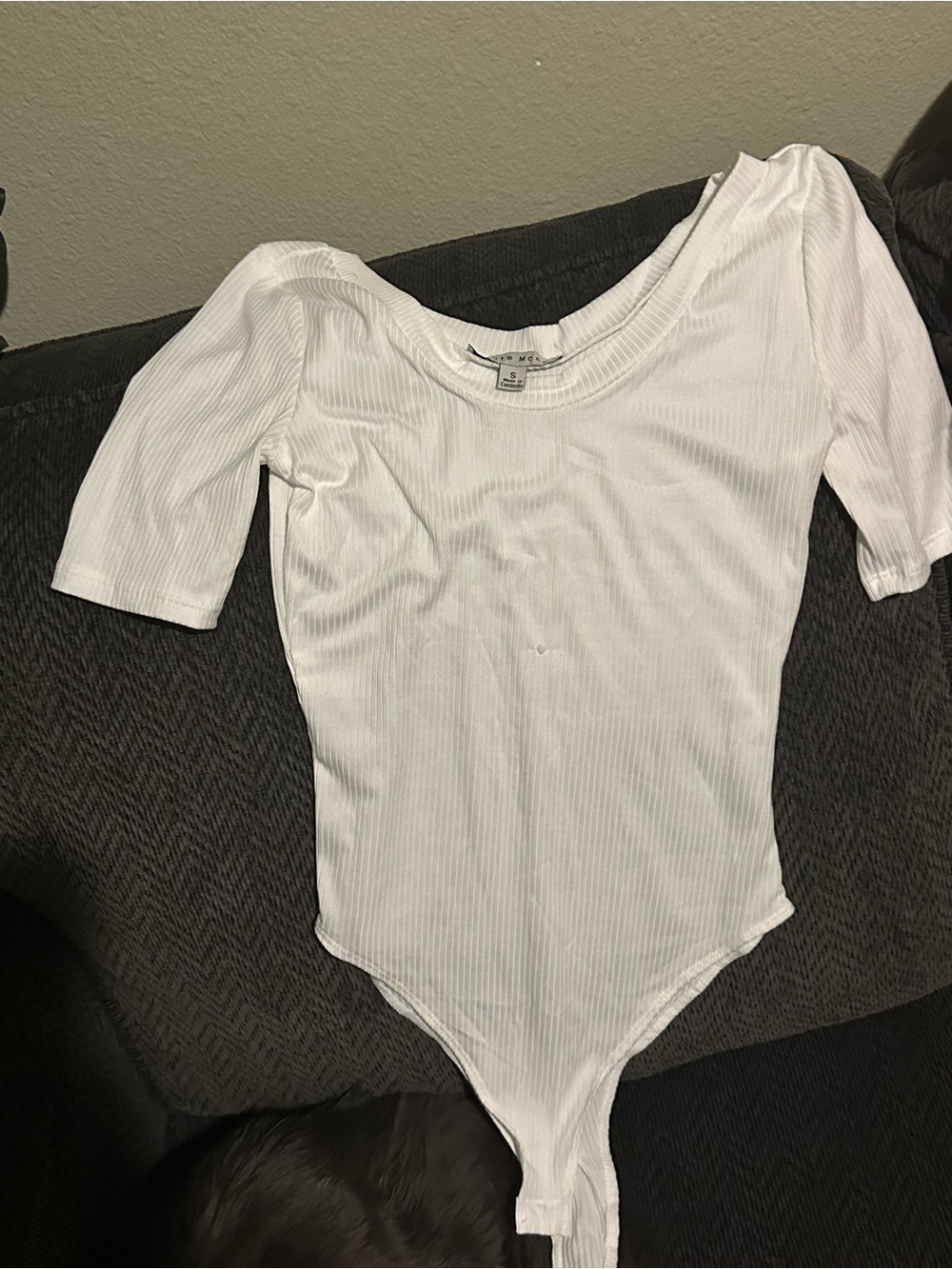 White Ribbed Scoop Neck Bodysuit - Unbranded